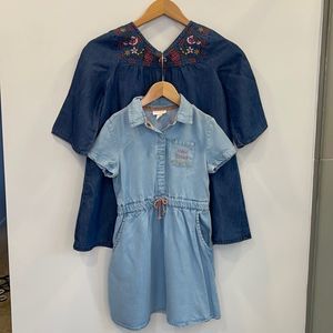 2 Girls Denim Dresses Girls sz M 7-8